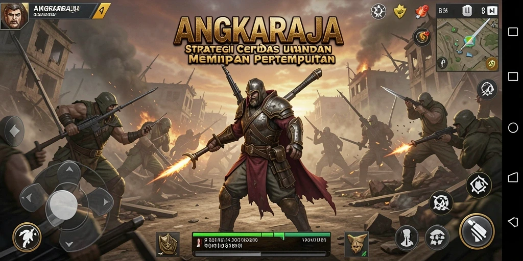 Tangkapan layar gameplay <strong>ANGKARAJA</strong> yang menunjukkan pertempuran strategis intens.