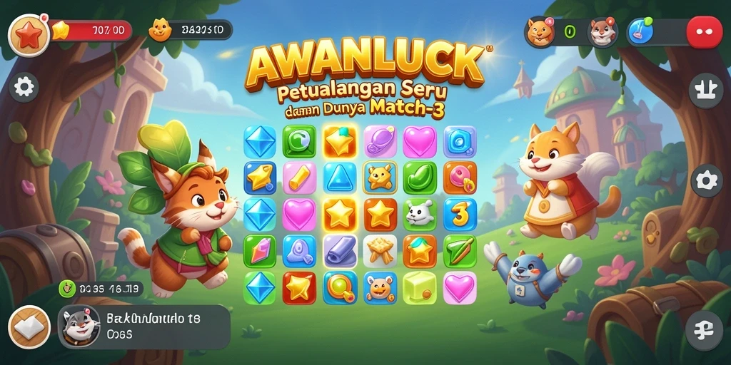 Tampilan seru gameplay AWANLUCK dalam suasana match-3 yang menawan.