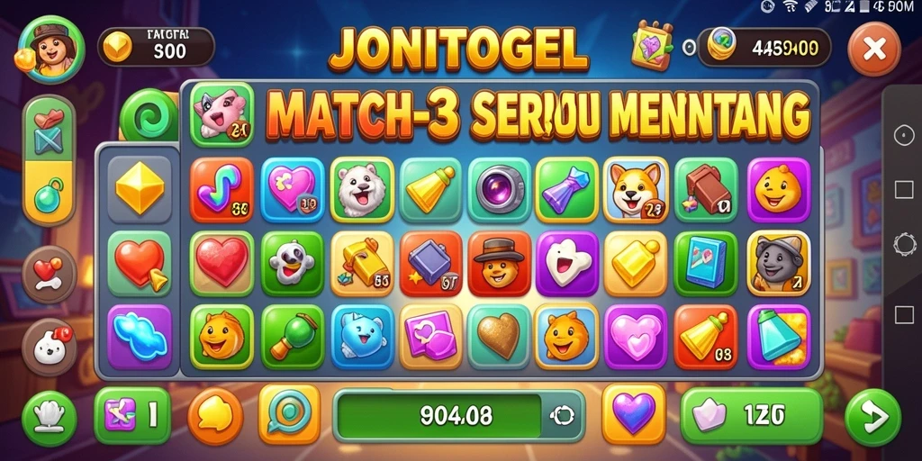 Tampilan screenshot JONITOGEL dengan gameplay Match-3 yang memukau.